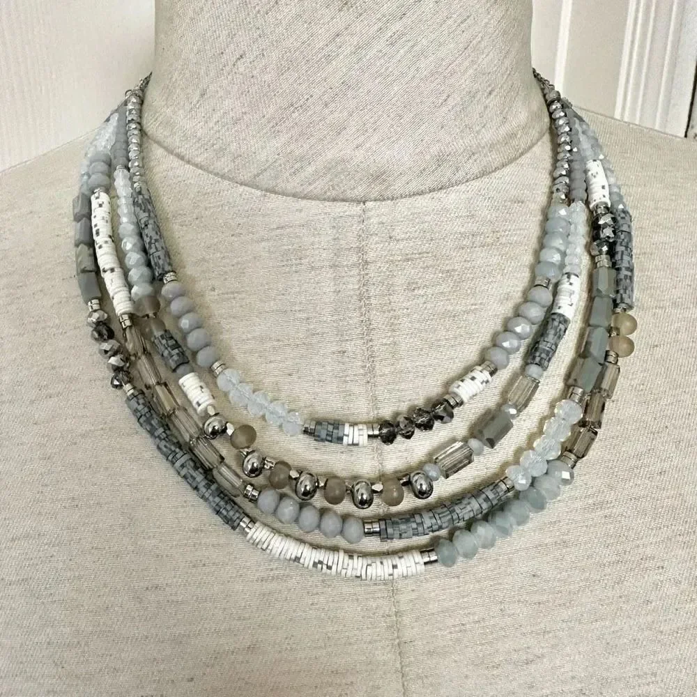 Blue  gray and white multi strand necklace